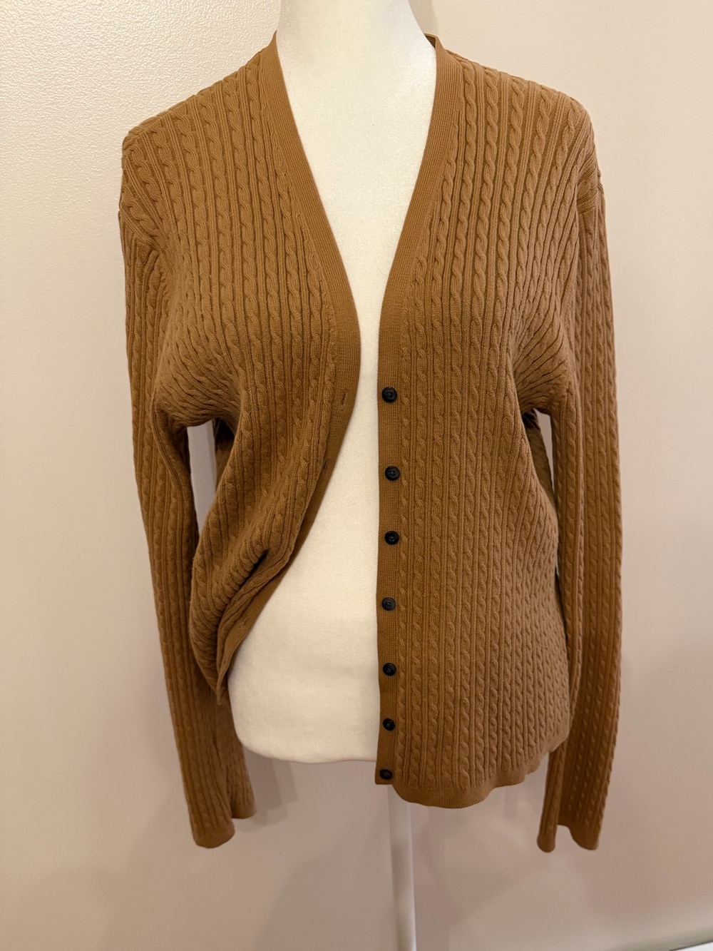 Ralph Lauren Cable Knit Cardigan Sweater Women’s Size L Camel Brown Button Front - Picture 11 of 16